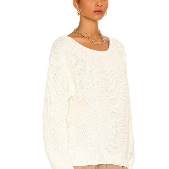 Revolve Bobi Black Cozy Cotton Sweater Womens Large Snow Cream Rib Knit Neutral - Picture 2 of 10